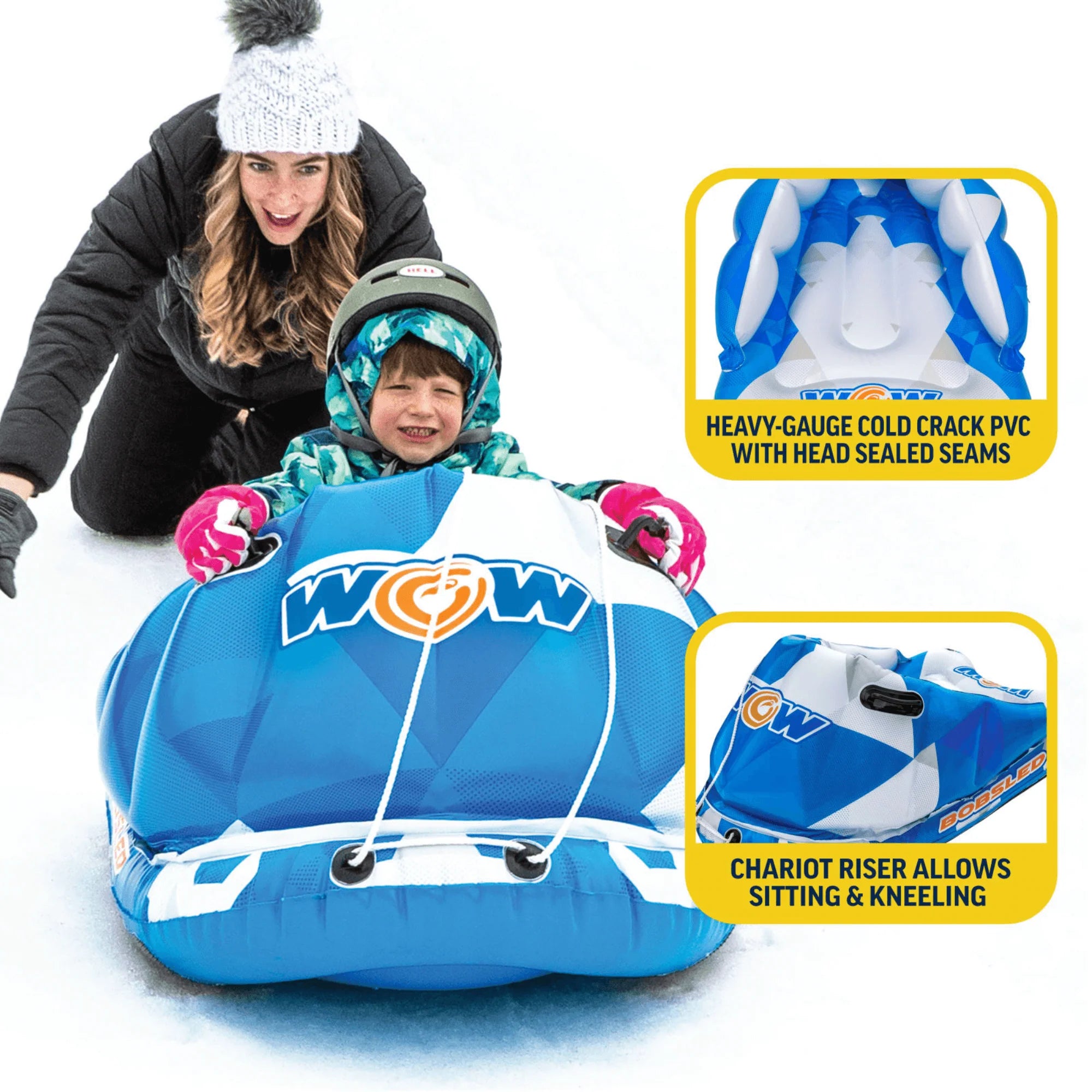 WOW Watersports Snow Tube Bobsled for Kids and Adults W Front Snow Shield