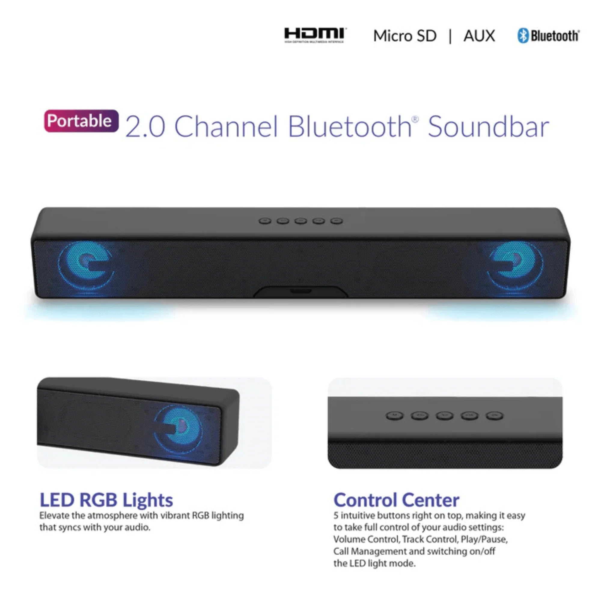 Supersonic 17.6-Inch Portable 10W Bluetooth Soundbar