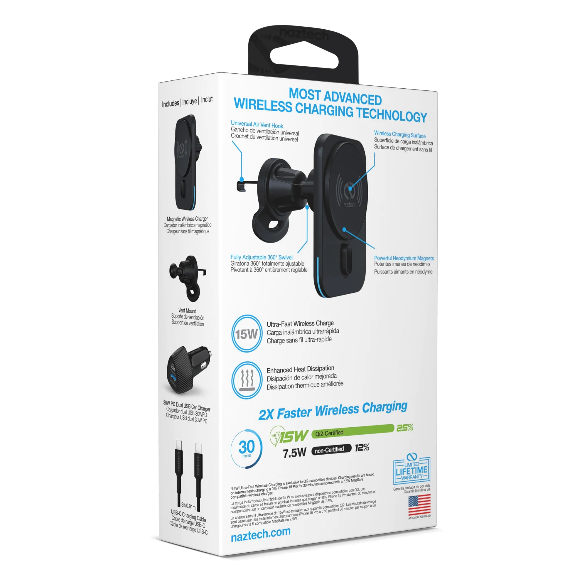 Naztech Maglock CAR 15W Magnetic Wireless Fast Charging Vent Mount with Qi2