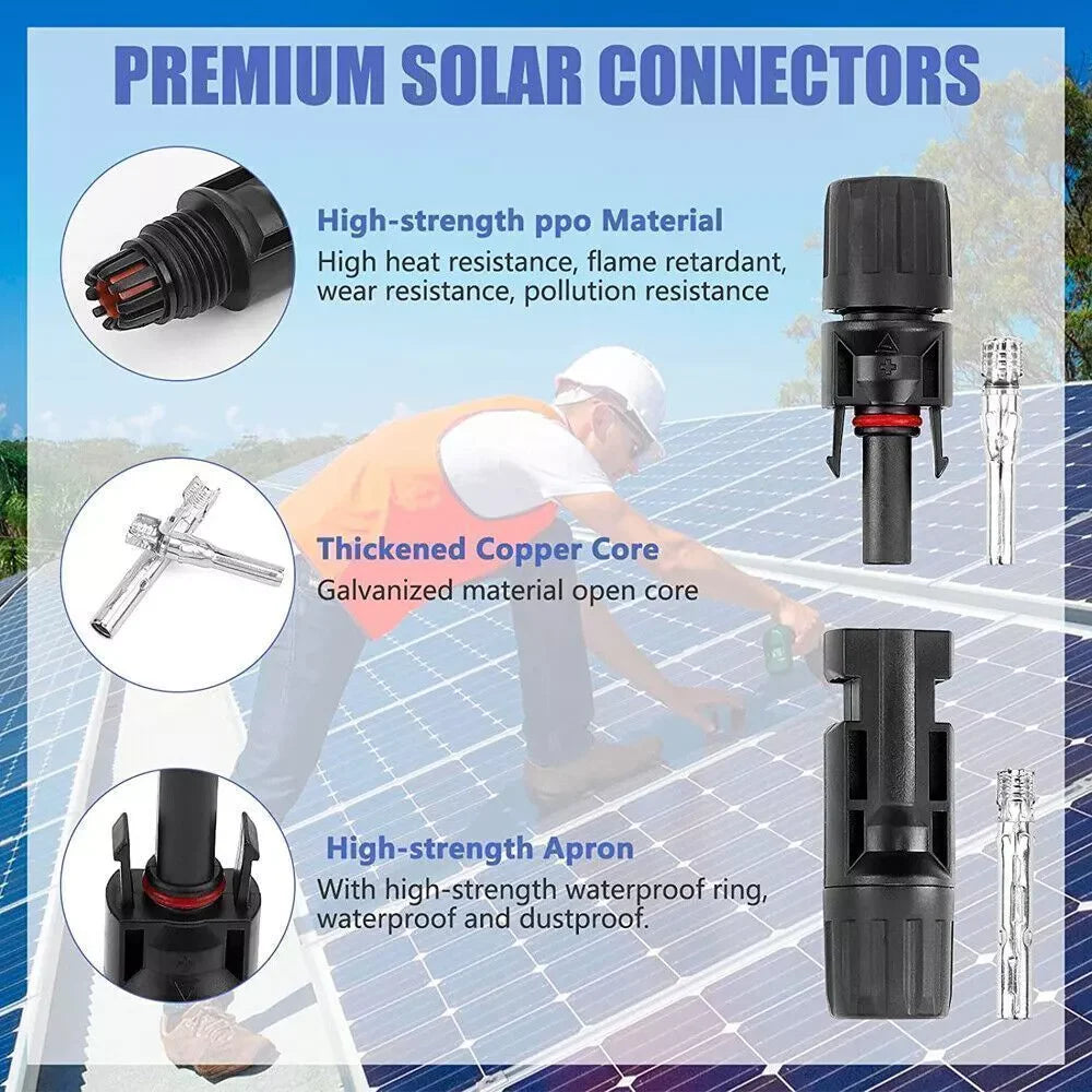 10/20/50/100/200 Pairs Male Female Solar Cable Connectors for DIY Solar Panel US