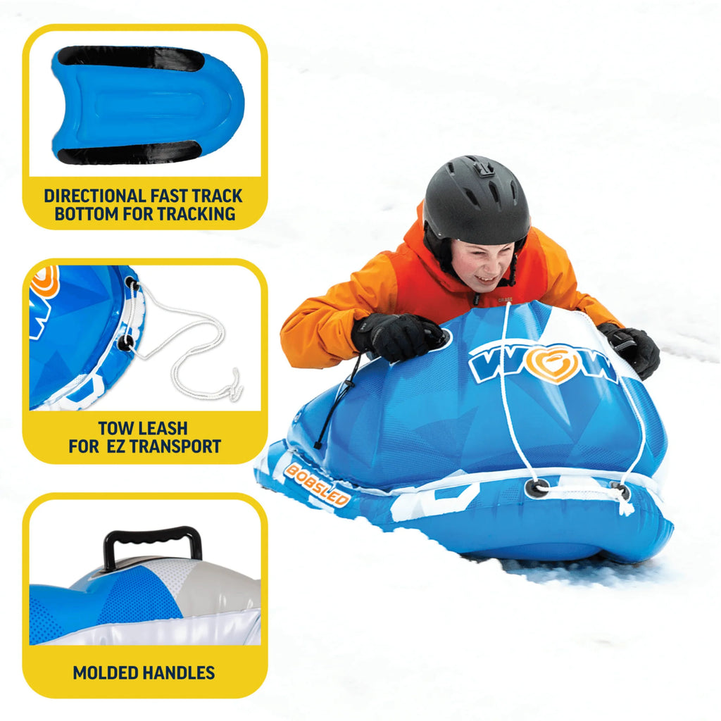 WOW Watersports Snow Tube Bobsled for Kids and Adults W Front Snow Shield