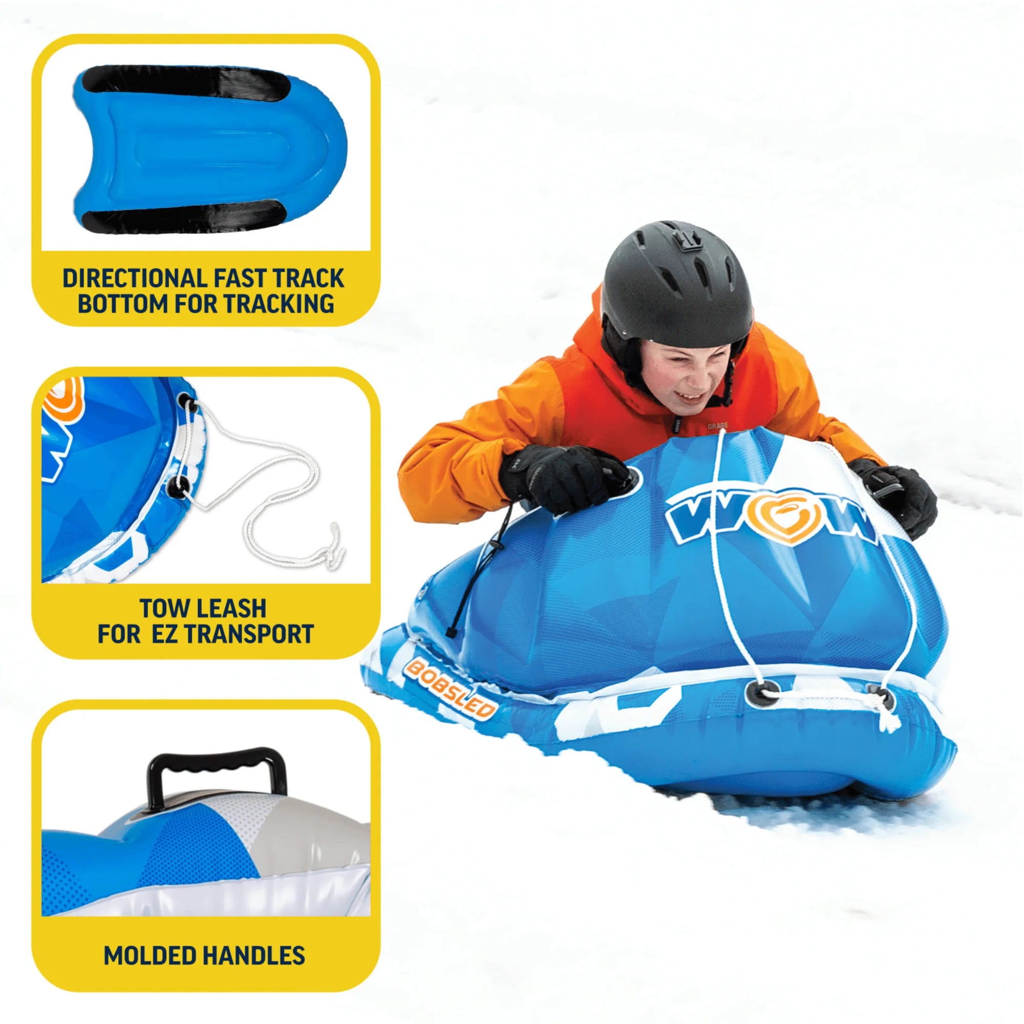 WOW Watersports Snow Tube Bobsled for Kids and Adults W Front Snow Shield