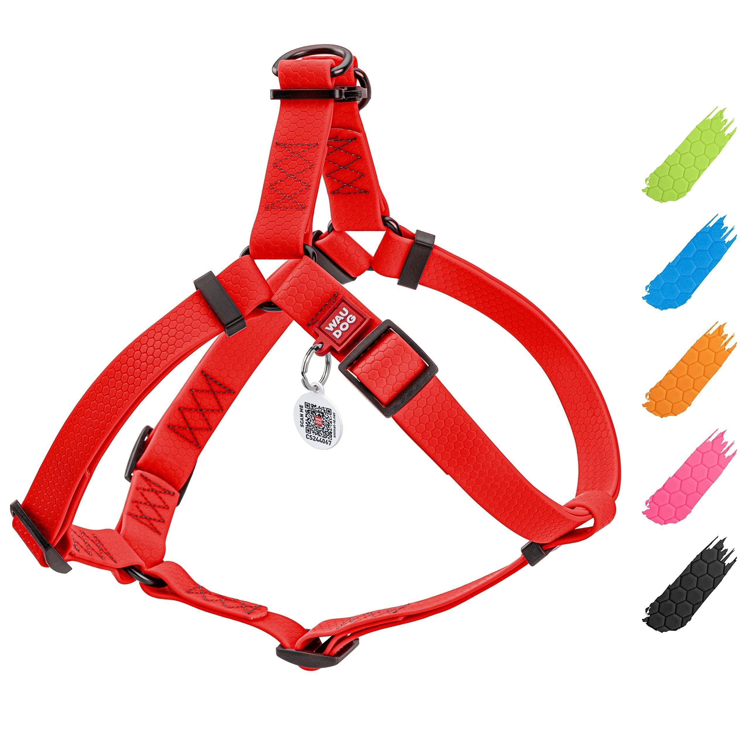 Waterproof Dog Harness Adjustable Dog Harness for Large Dogs Small and Medium Dogs Heavy Duty Dog Harness with Durable Metal Clasp and QR Dog Tag Boy & Girl Dog Harness Red (20 32In)