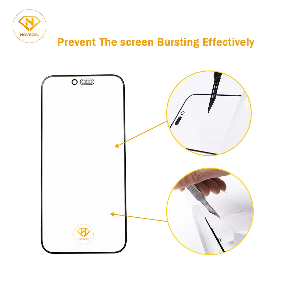Novecel 10pc New 17Pro max Front Screen Outer Glass+OCA For iPhone 16 11 12 13 14 15 Plus Pro Max LCD External Lens Replacement