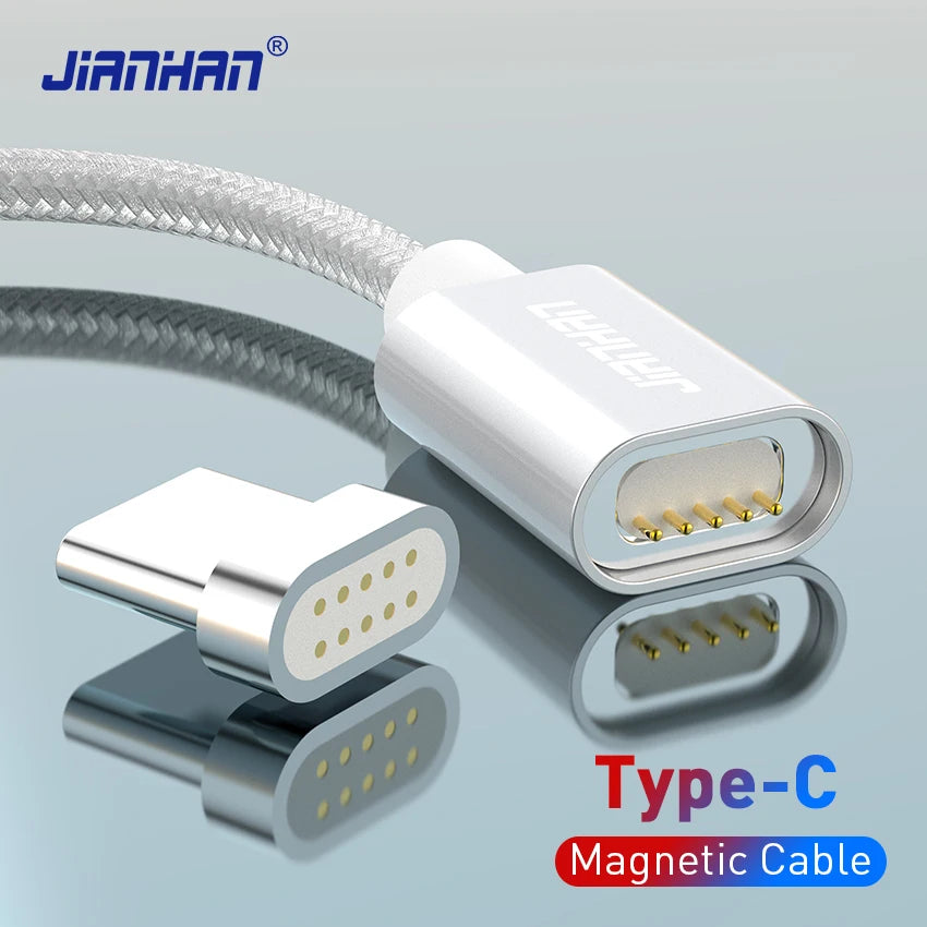 JianHan Magnetic Type C Cable 1M 3A Fast Charging Magnet Data Phone Charger Cable with LED Light for Samsung Xiaomi Huawei