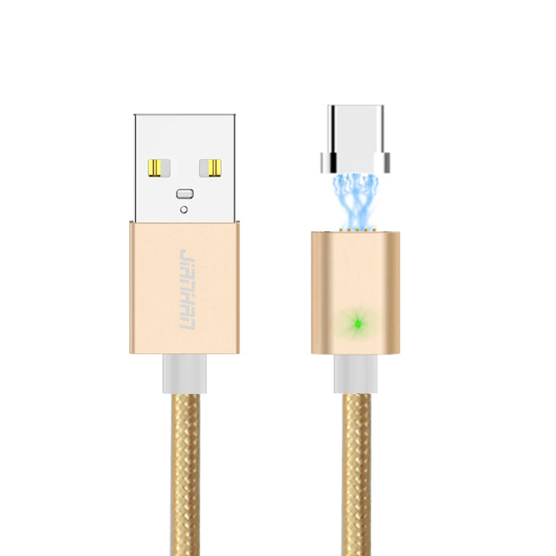 JianHan Magnetic Type C Cable 1M 3A Fast Charging Magnet Data Phone Charger Cable with LED Light for Samsung Xiaomi Huawei