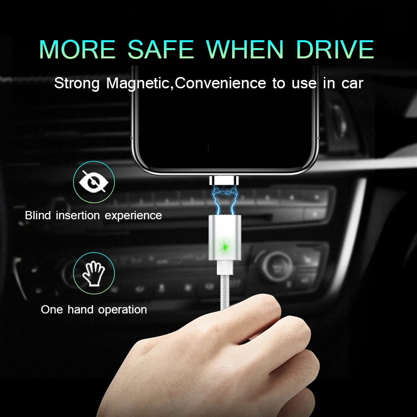 JianHan Magnetic Type C Cable 1M 3A Fast Charging Magnet Data Phone Charger Cable with LED Light for Samsung Xiaomi Huawei