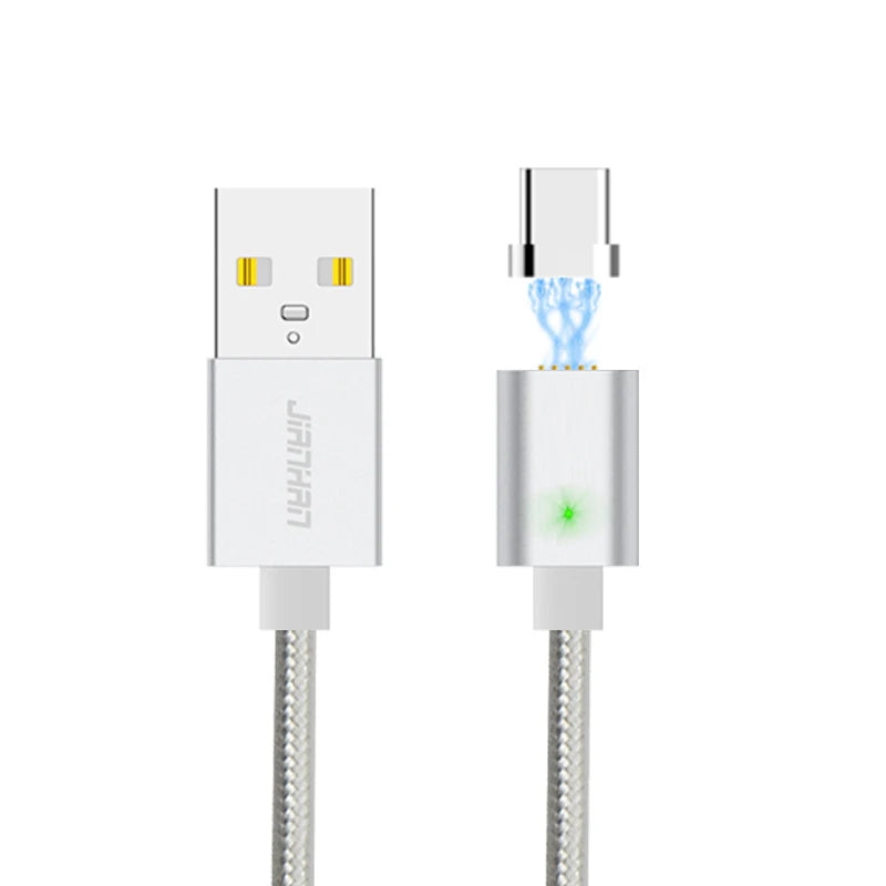 JianHan Magnetic Type C Cable 1M 3A Fast Charging Magnet Data Phone Charger Cable with LED Light for Samsung Xiaomi Huawei