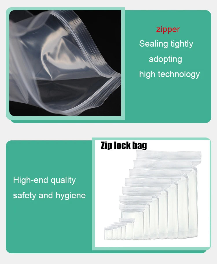 Thick Clear Zip Lock Ziplock Bags Food Package Storage Bag Zipper Plastic Small Jewelry Reclosable Zip Bags Thickness 0.12mm