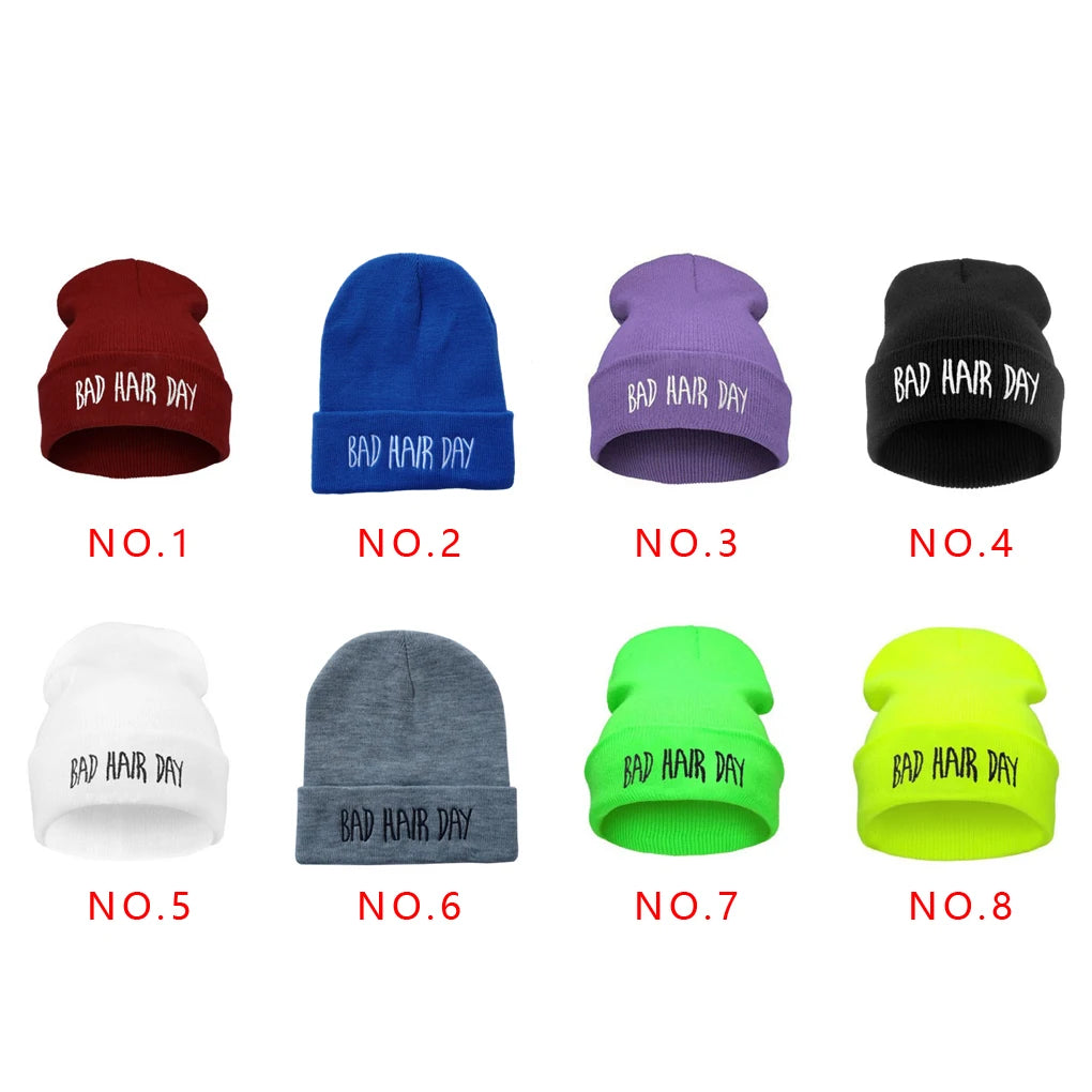New Fashion Unisex Women Mens Winter Bad Hair Day Snap Back Beanies Hat Knit Hip Hop Sport Warm Ski Cap