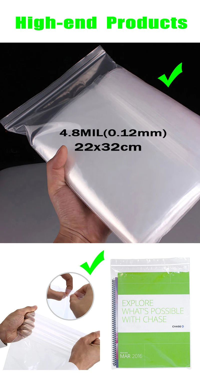 Thick Clear Zip Lock Ziplock Bags Food Package Storage Bag Zipper Plastic Small Jewelry Reclosable Zip Bags Thickness 0.12mm
