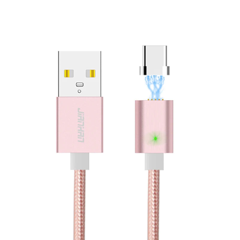 JianHan Magnetic Type C Cable 1M 3A Fast Charging Magnet Data Phone Charger Cable with LED Light for Samsung Xiaomi Huawei