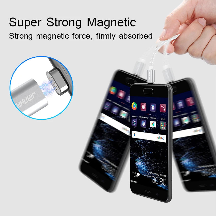 JianHan Magnetic Type C Cable 1M 3A Fast Charging Magnet Data Phone Charger Cable with LED Light for Samsung Xiaomi Huawei
