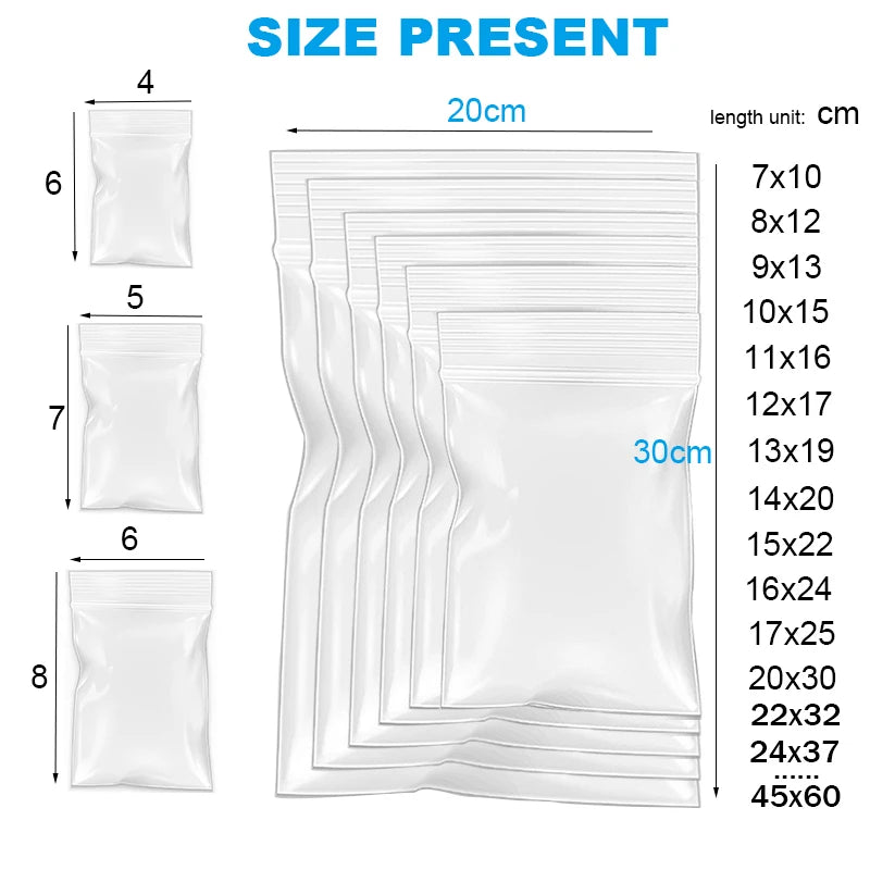 Thick Clear Zip Lock Ziplock Bags Food Package Storage Bag Zipper Plastic Small Jewelry Reclosable Zip Bags Thickness 0.12mm