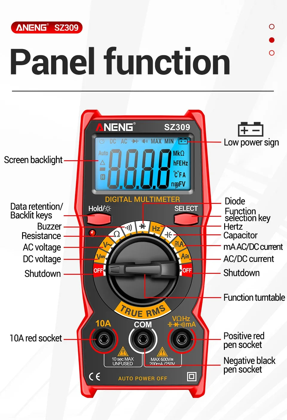 ANENG SZ309 Multimeter 1999 Count Professional High Precision Digital Multimetro Easy To Cary Small Size AC/DC Voltage Meter