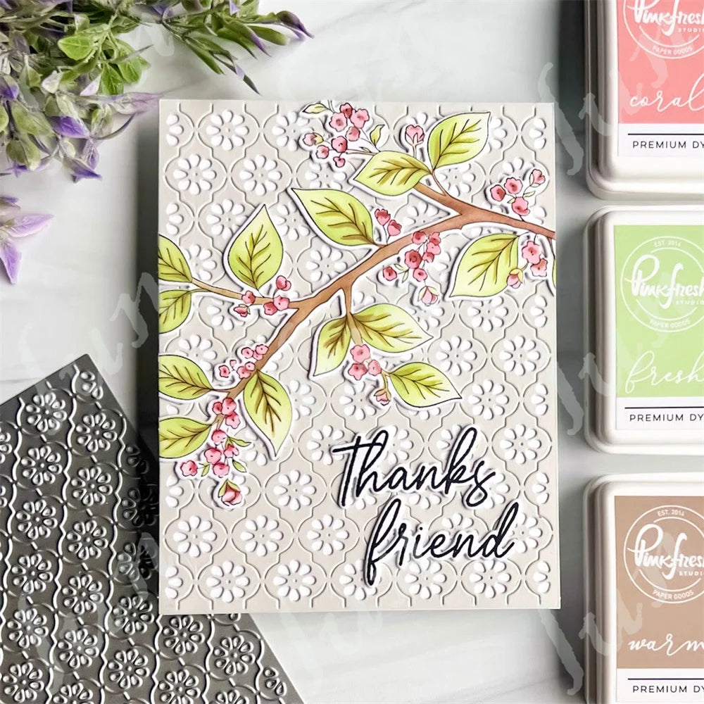 Diy Spring Botanicals Floral Print Chain Grid Coverplate Hot Foil Metal Dies stamps Butterflies Stencils Paper Card Drawing mold