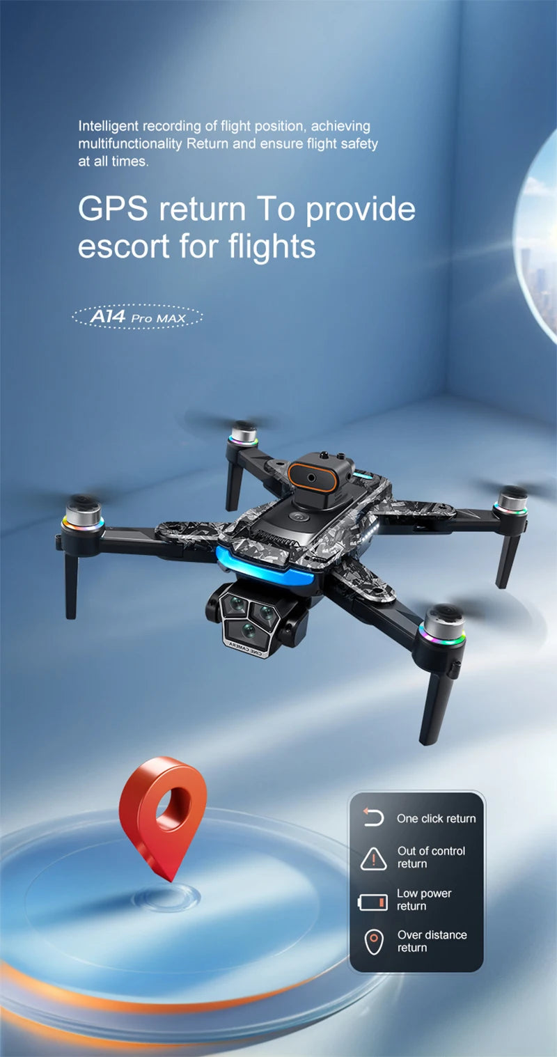 Xiaomi A14Pro Max Drone 8K HD Three Camera GPS Brushless Optical Flow Obstacle Avoidance 4.5-inch large screen UAV RC 20000M