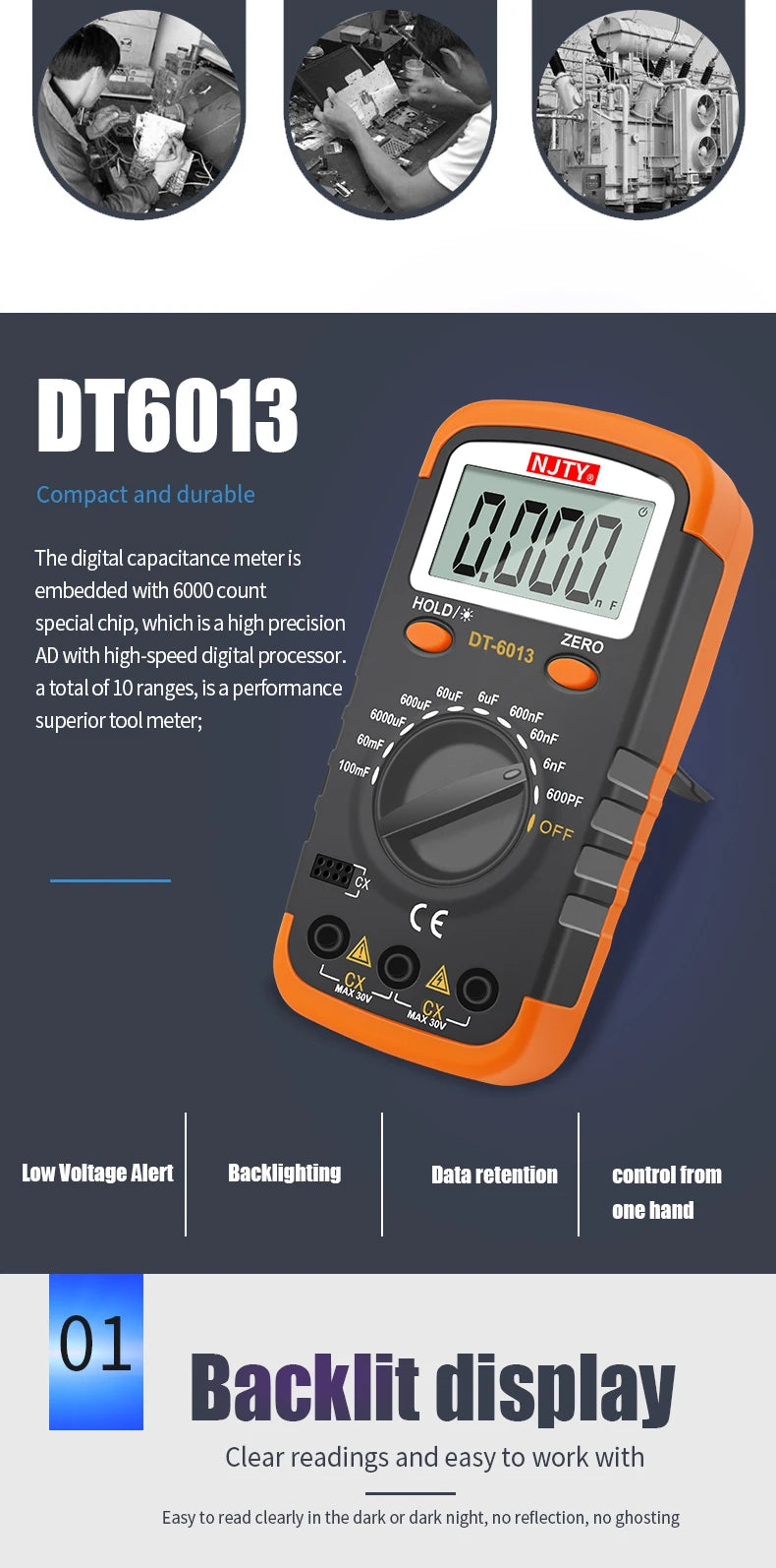 Professional Digital Capacimeter 6000 counts Capacitor Capacity Meter Lcr Tester 100000uF Capacitor High Precision Multimeter