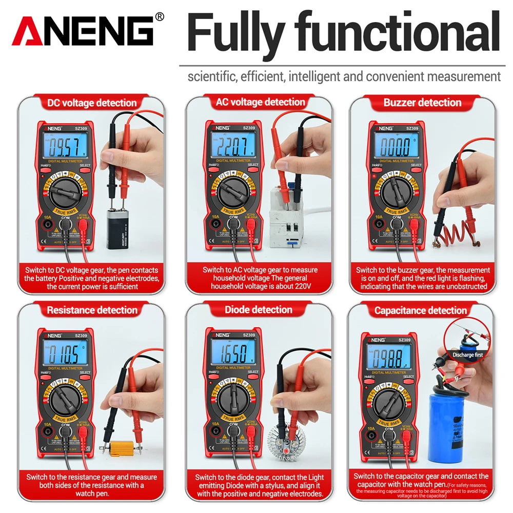 ANENG SZ309 Multimeter 1999 Count Professional High Precision Digital Multimetro Easy To Cary Small Size AC/DC Voltage Meter