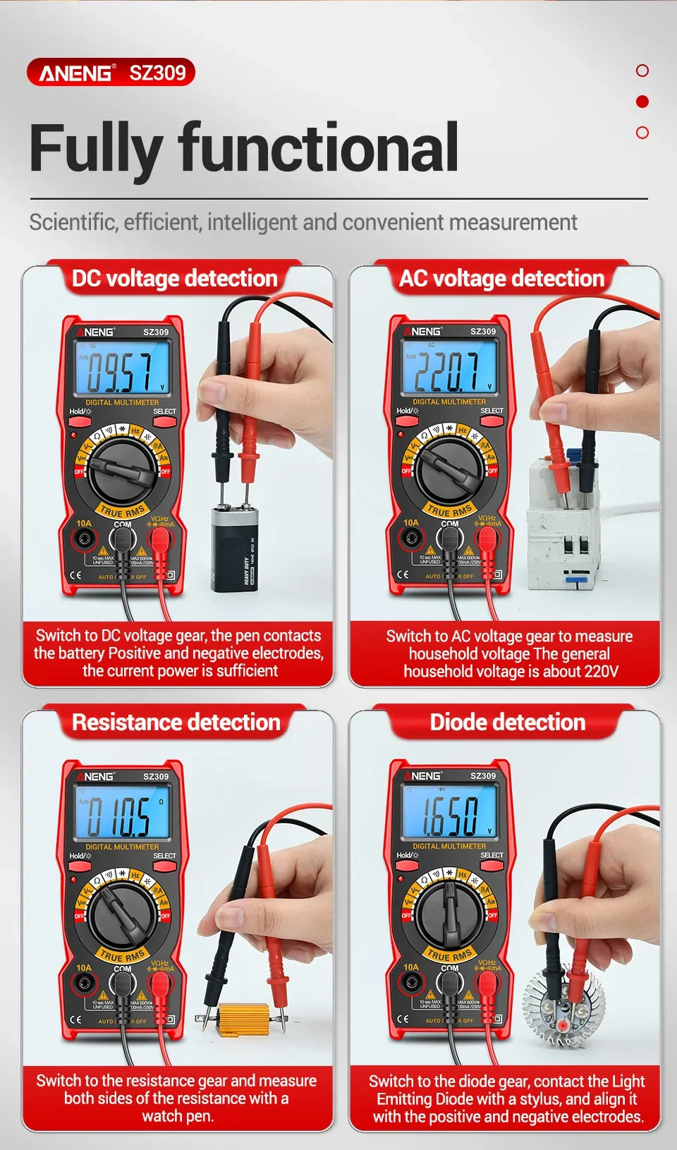ANENG SZ309 Multimeter 1999 Count Professional High Precision Digital Multimetro Easy To Cary Small Size AC/DC Voltage Meter
