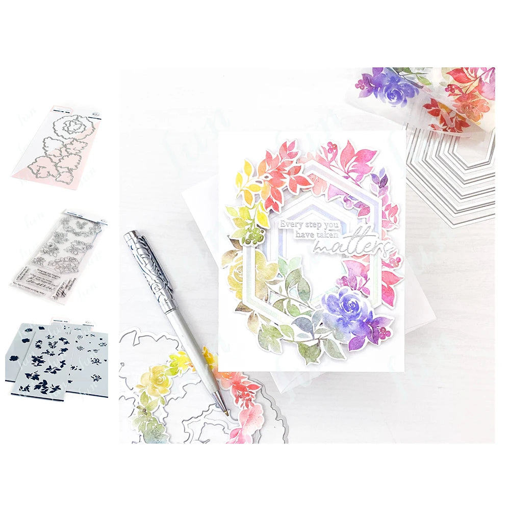 Diy Spring Botanicals Floral Print Chain Grid Coverplate Hot Foil Metal Dies stamps Butterflies Stencils Paper Card Drawing mold