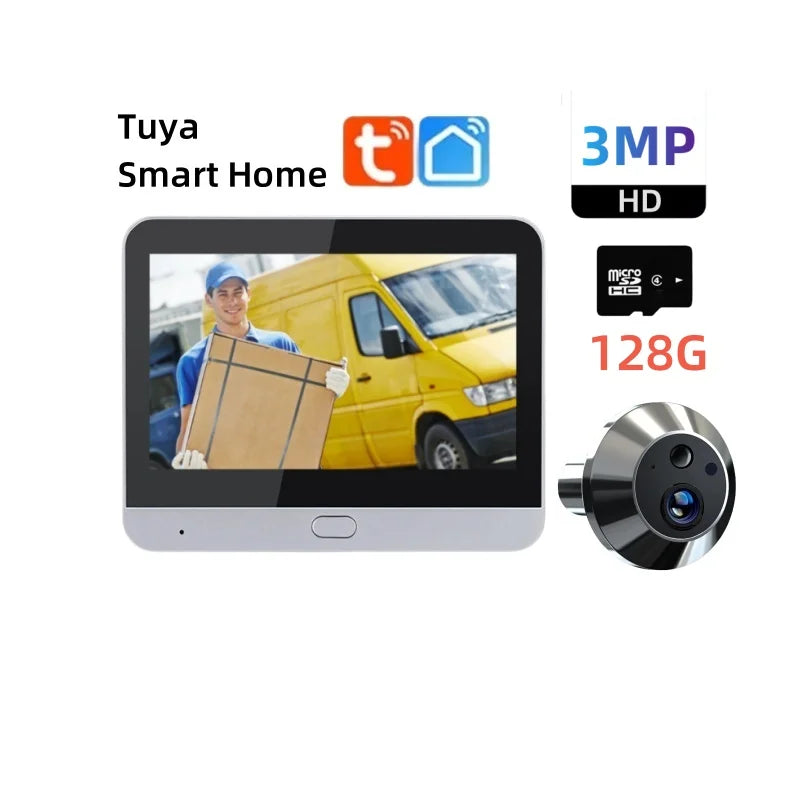 Home Smart Tuay Wireless Wifi Peephole Video Door Camera 3MP One Way Audio Security  Door Eye With Camera For Apartment
