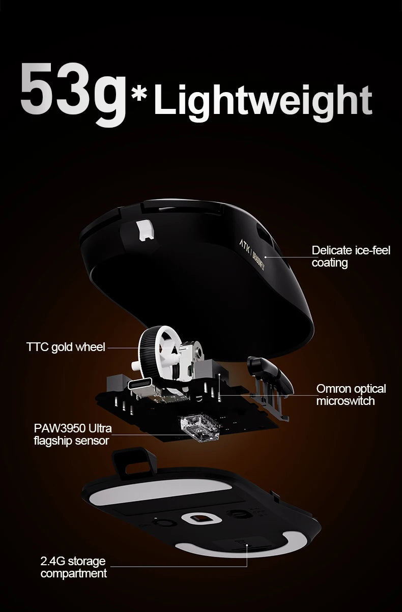 ATK Dragonfly A9 Ultra Wireless E-sports Gaming Mouse Ultra-lightweight Tri-mode Dual 8K Ergonomic Mice A9 Plus PAW3395/3950