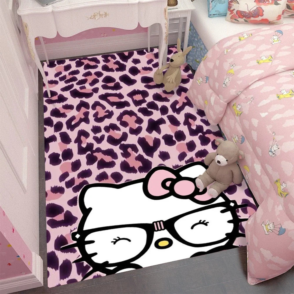 MINISO Fashion Red Leopard Hello Kitty Rug  Carpet for Living Room Bedside Floor Mat Girls Bedroom Decor Leisure Mat Rug Gift