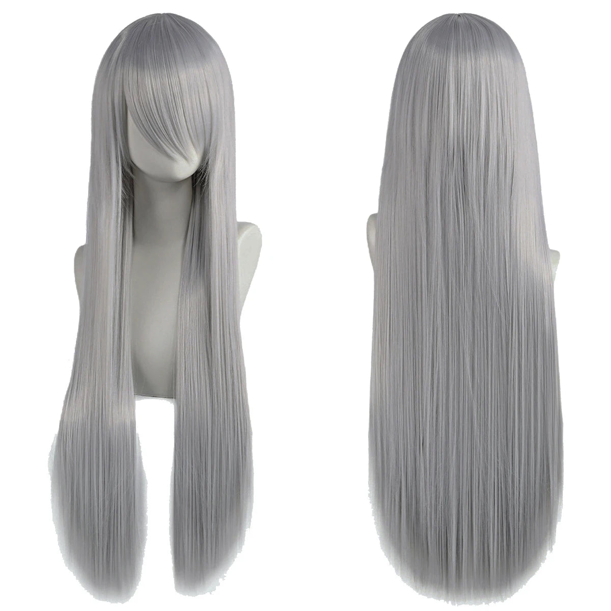80cm Long Synthetic White Purple Cosplay Wigs Green Hair Straight Silver Wig Pink Hairpiece Lolita Wig with Bangs
