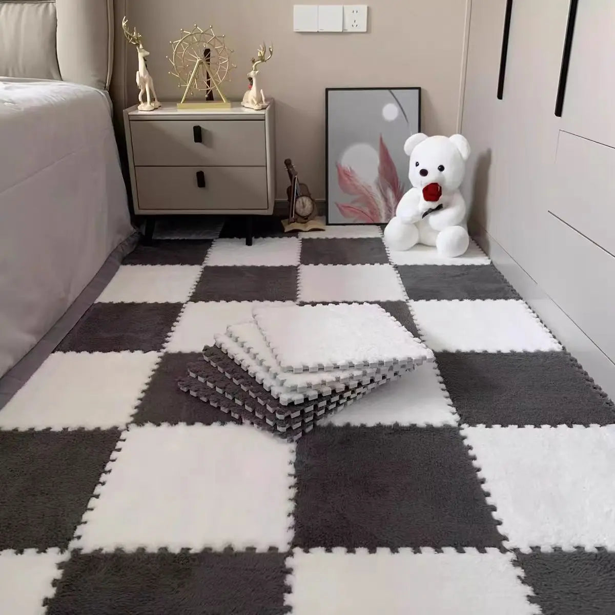 30*30CM Soft Plush Kids Carpet Baby Play Mat 10PCS Puzzle Carpet Warm Playmat Interlocking Exercise Tiles Foam Children's Mat