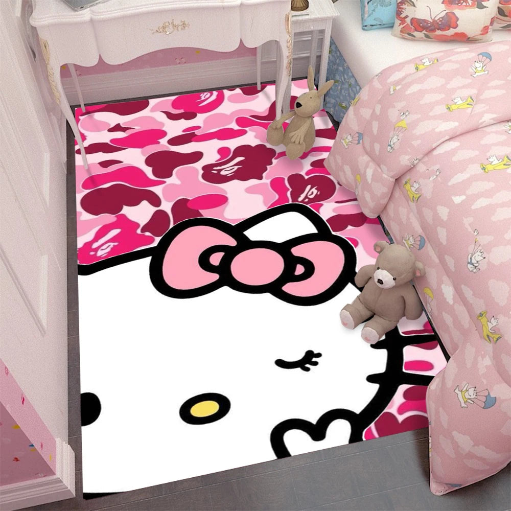 MINISO Fashion Red Leopard Hello Kitty Rug  Carpet for Living Room Bedside Floor Mat Girls Bedroom Decor Leisure Mat Rug Gift