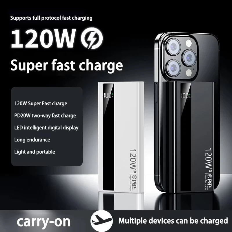 VIVO 500000mAh Large Capacity Power Bank 120W Super Fast Charging Power Bank Portable Battery Charger Digital Display Power Bank