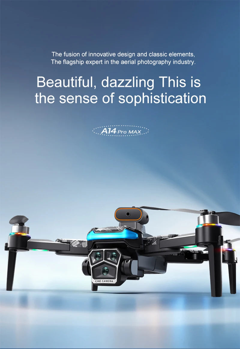 Xiaomi A14Pro Max Drone 8K HD Three Camera GPS Brushless Optical Flow Obstacle Avoidance 4.5-inch large screen UAV RC 20000M