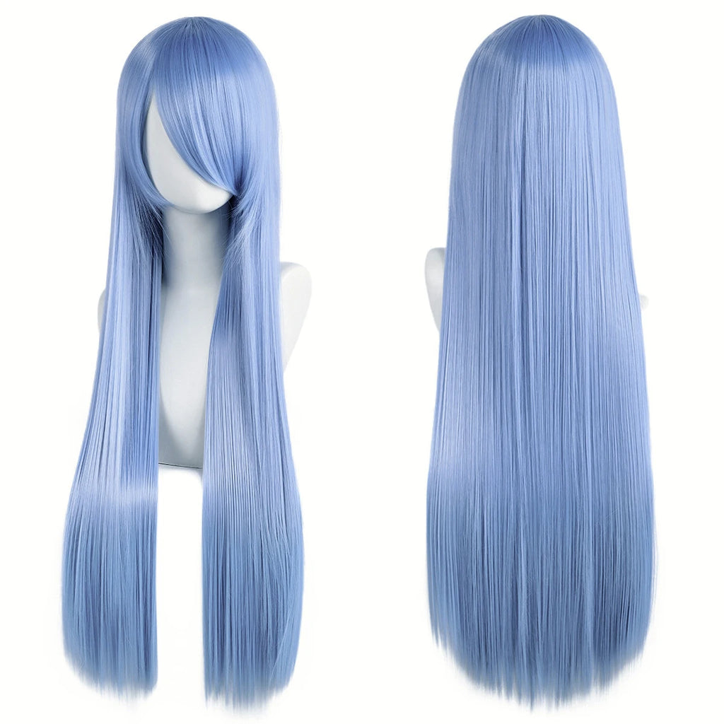 80cm Long Synthetic White Purple Cosplay Wigs Green Hair Straight Silver Wig Pink Hairpiece Lolita Wig with Bangs