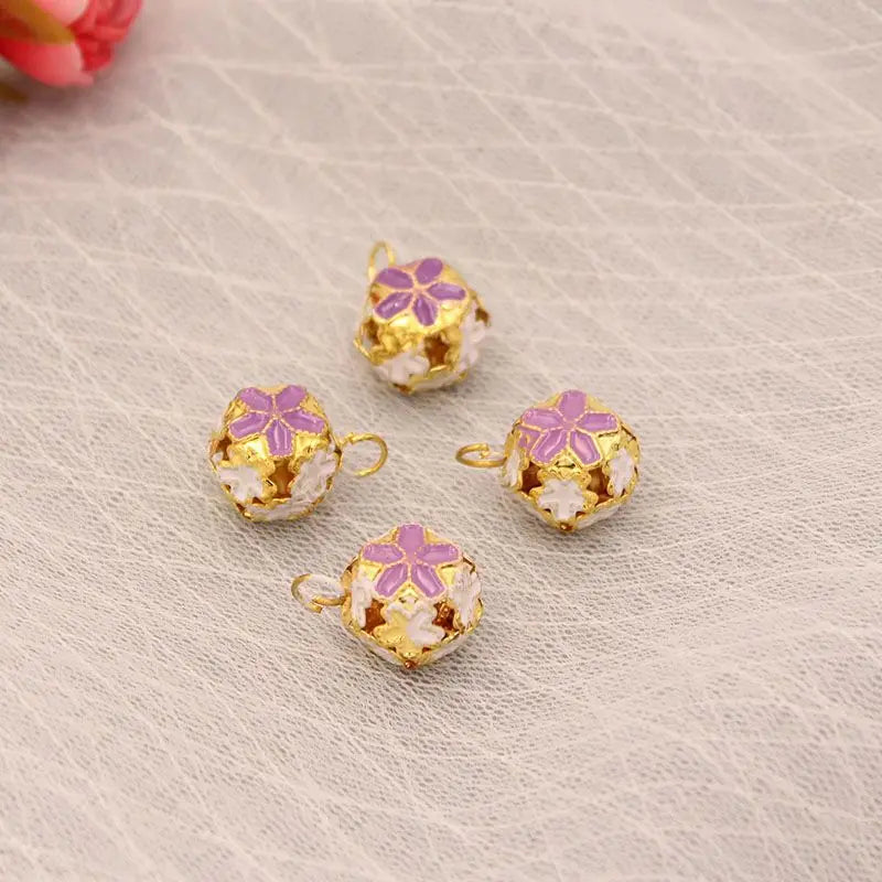 1PCS 14mm Cloisonne Pendant Hollow Out Flower Ball Bell DIY Pendant Decoration Exquisite and Practical Home Decoration Craft