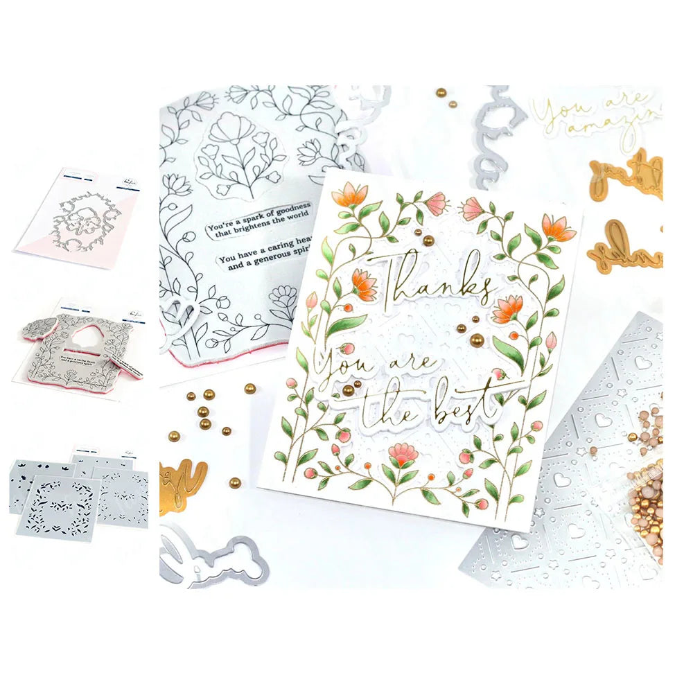 Diy Spring Botanicals Floral Print Chain Grid Coverplate Hot Foil Metal Dies stamps Butterflies Stencils Paper Card Drawing mold