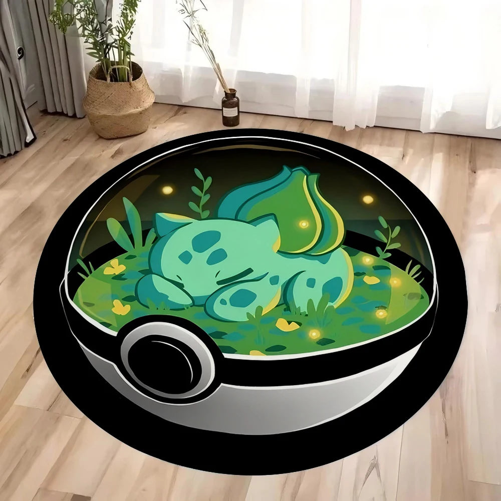 New MINISO Pokemon Pikachu Gengar Print Round Rugs Room Floor Mats Non-Slip Living Room Rugs Washable Carpet for Home Decor Mat