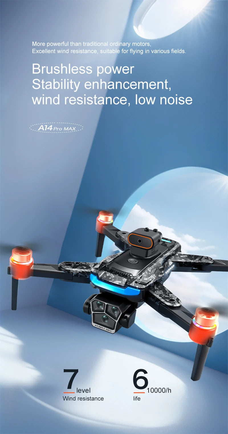 Xiaomi A14Pro Max Drone 8K HD Three Camera GPS Brushless Optical Flow Obstacle Avoidance 4.5-inch large screen UAV RC 20000M