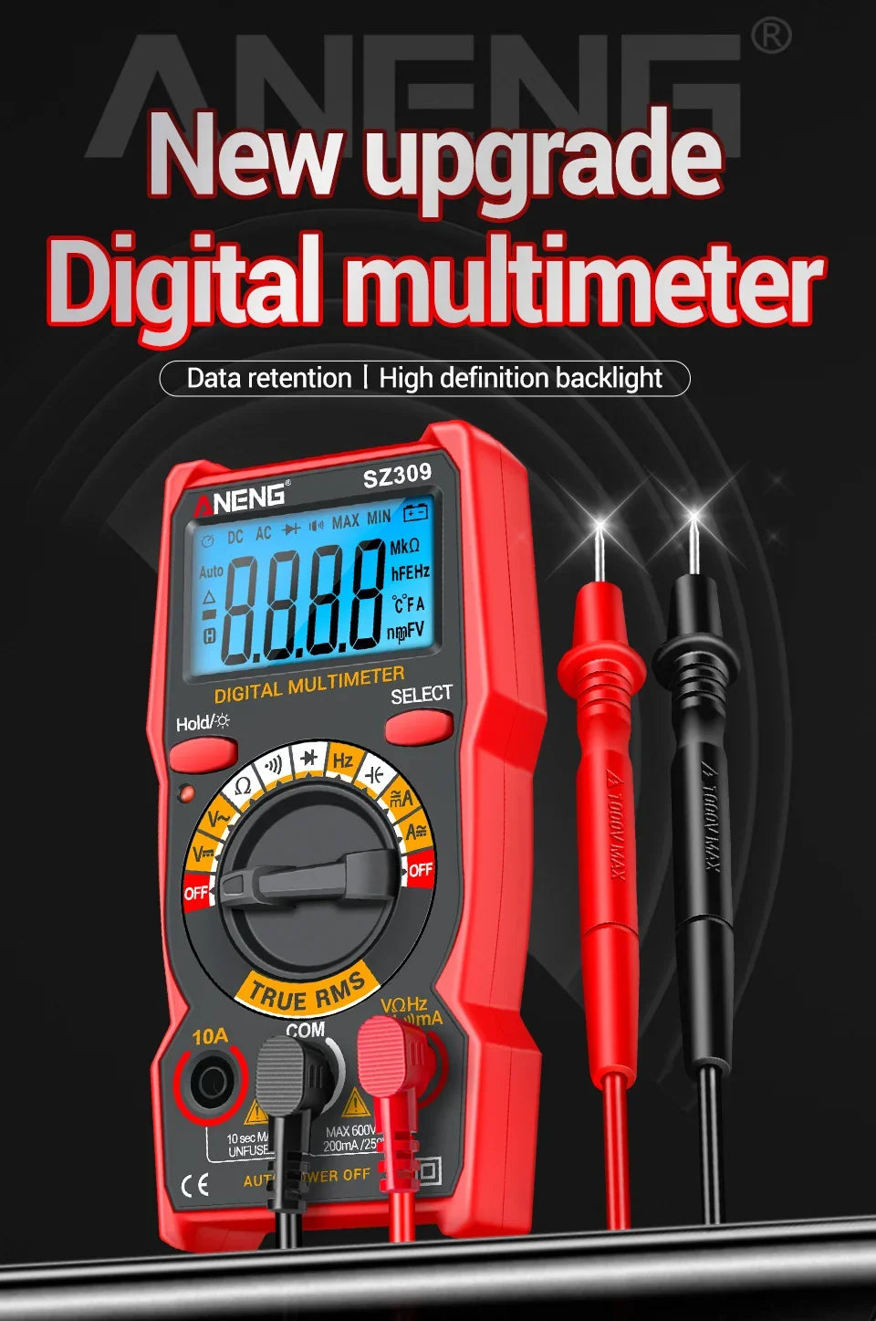 ANENG SZ309 Multimeter 1999 Count Professional High Precision Digital Multimetro Easy To Cary Small Size AC/DC Voltage Meter