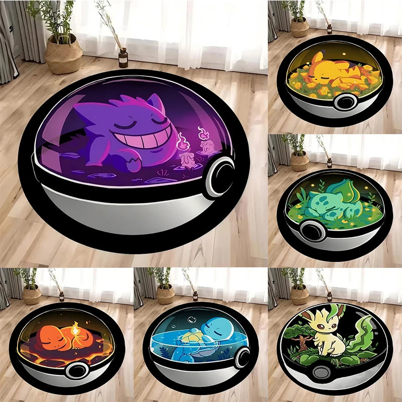 New MINISO Pokemon Pikachu Gengar Print Round Rugs Room Floor Mats Non-Slip Living Room Rugs Washable Carpet for Home Decor Mat