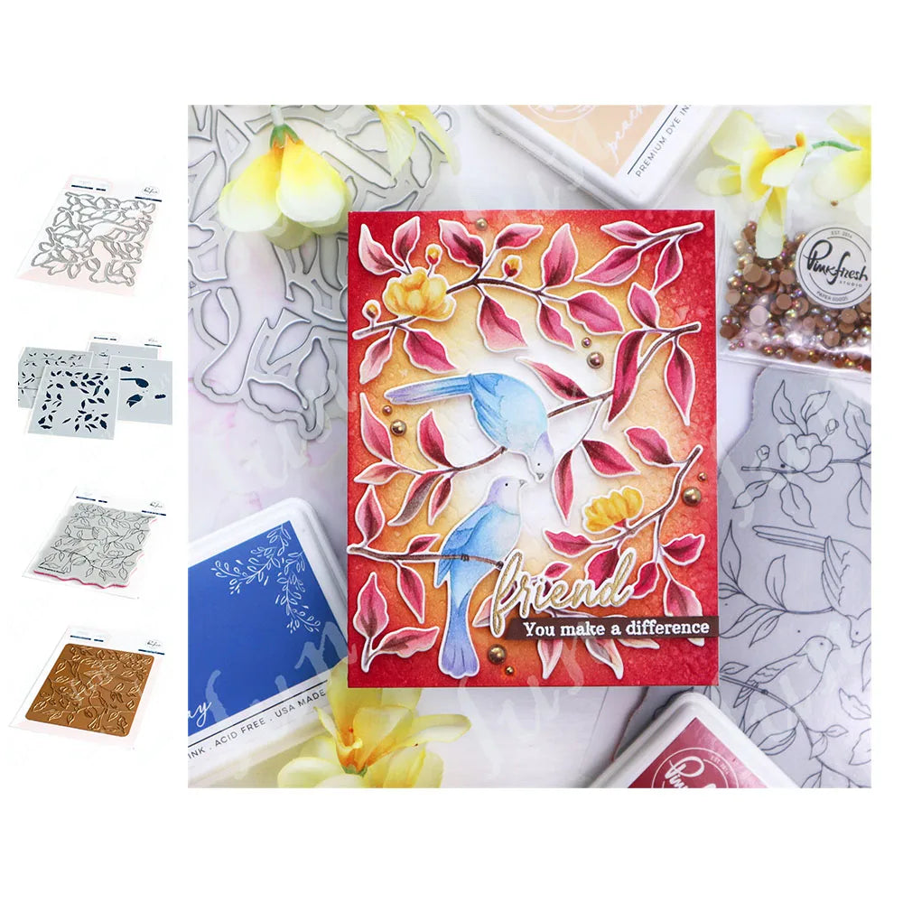 Diy Spring Botanicals Floral Print Chain Grid Coverplate Hot Foil Metal Dies stamps Butterflies Stencils Paper Card Drawing mold