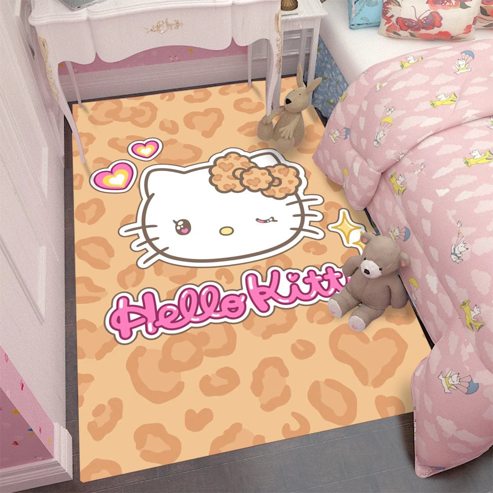 MINISO Fashion Red Leopard Hello Kitty Rug  Carpet for Living Room Bedside Floor Mat Girls Bedroom Decor Leisure Mat Rug Gift