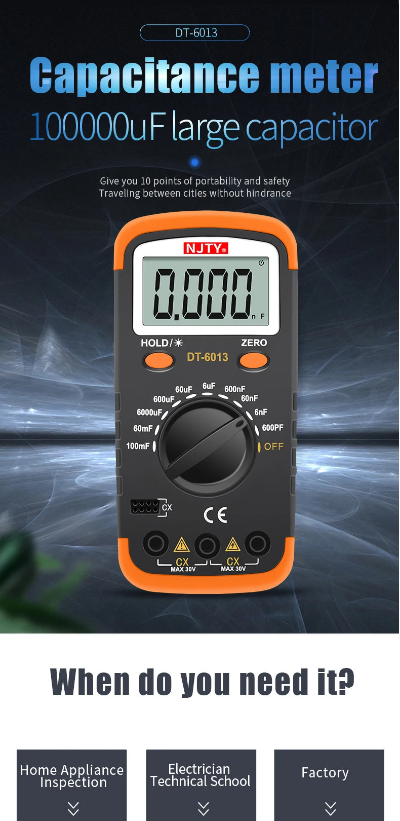 Professional Digital Capacimeter 6000 counts Capacitor Capacity Meter Lcr Tester 100000uF Capacitor High Precision Multimeter