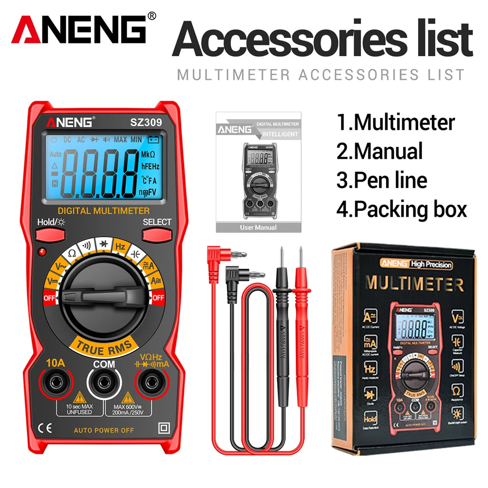 ANENG SZ309 Multimeter 1999 Count Professional High Precision Digital Multimetro Easy To Cary Small Size AC/DC Voltage Meter