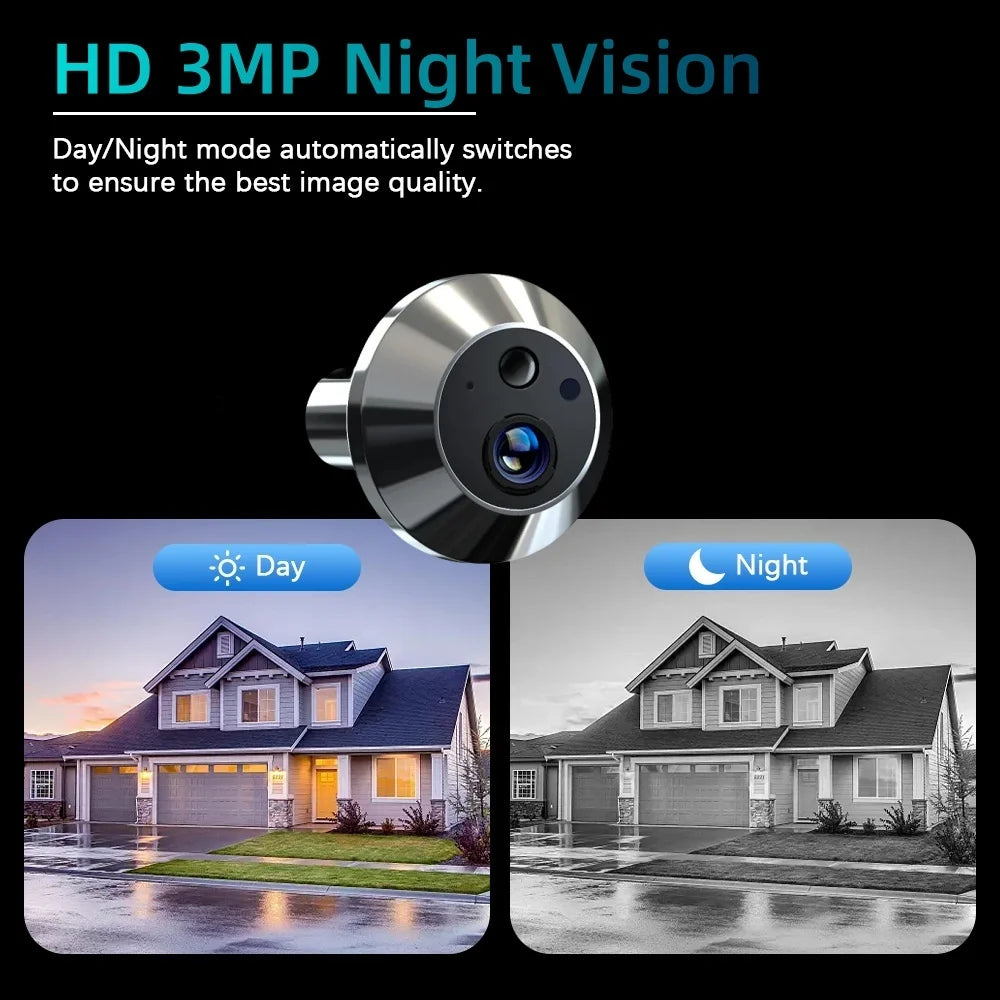 Home Smart Tuay Wireless Wifi Peephole Video Door Camera 3MP One Way Audio Security  Door Eye With Camera For Apartment