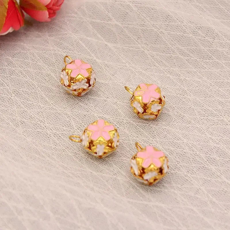 1PCS 14mm Cloisonne Pendant Hollow Out Flower Ball Bell DIY Pendant Decoration Exquisite and Practical Home Decoration Craft