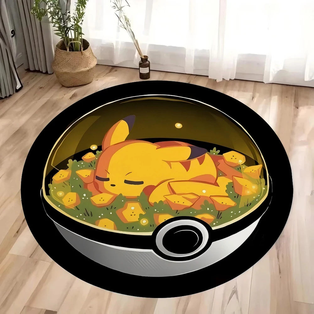 New MINISO Pokemon Pikachu Gengar Print Round Rugs Room Floor Mats Non-Slip Living Room Rugs Washable Carpet for Home Decor Mat