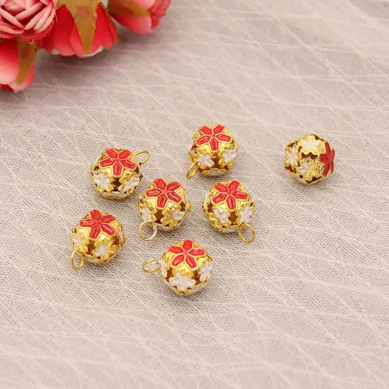 1PCS 14mm Cloisonne Pendant Hollow Out Flower Ball Bell DIY Pendant Decoration Exquisite and Practical Home Decoration Craft