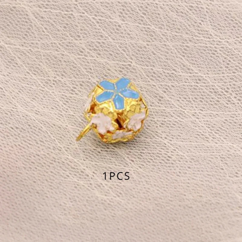 1PCS 14mm Cloisonne Pendant Hollow Out Flower Ball Bell DIY Pendant Decoration Exquisite and Practical Home Decoration Craft
