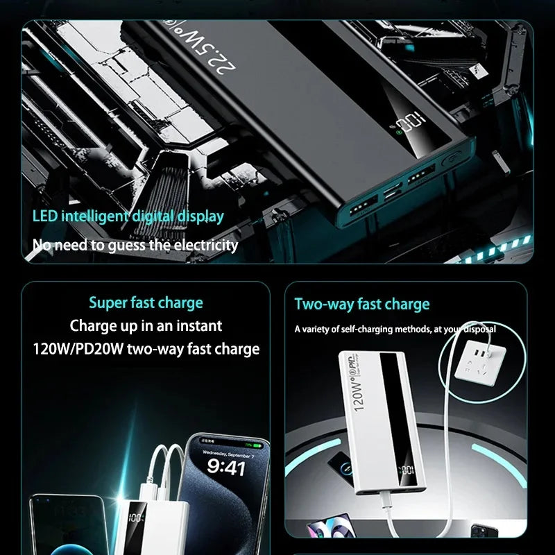 VIVO 500000mAh Large Capacity Power Bank 120W Super Fast Charging Power Bank Portable Battery Charger Digital Display Power Bank